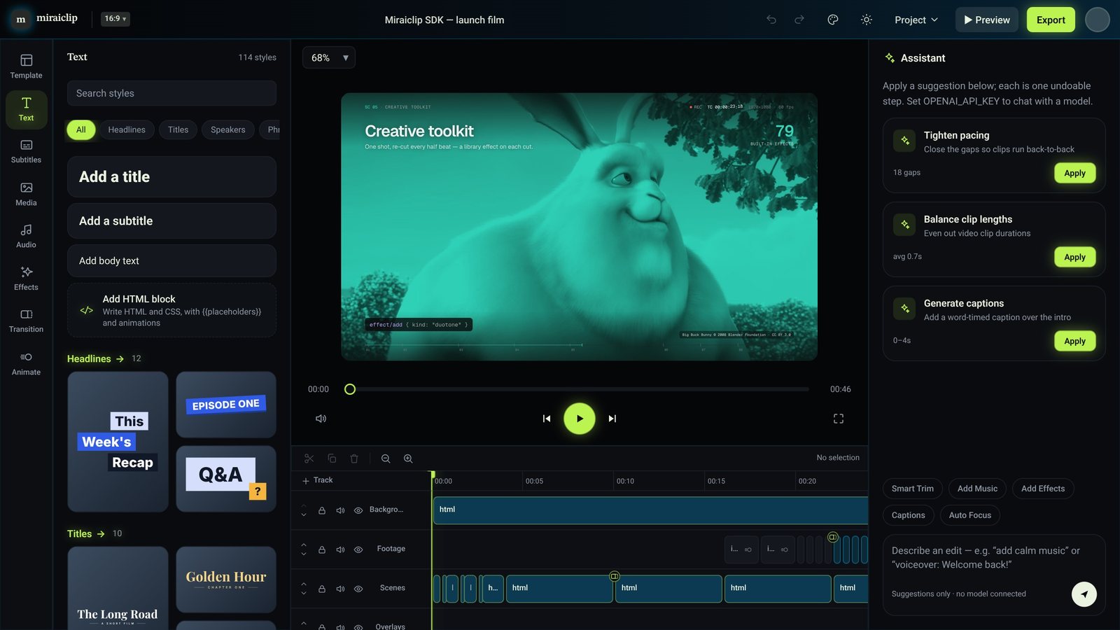 The editor in the Neon dark theme